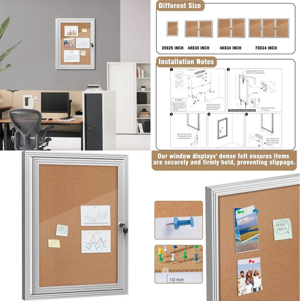 

Outdoor Lockable Weatherproof Aluminum Corkboard, 26x20, Silver Frame for School and Office Bulletins
