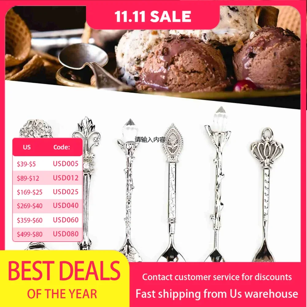 6Pcs/Set Innovative Vintage Retro Zinc Alloy Spoons Fork Set Cutlery Kitchen AccessorySilver (Crown Fork Handle)