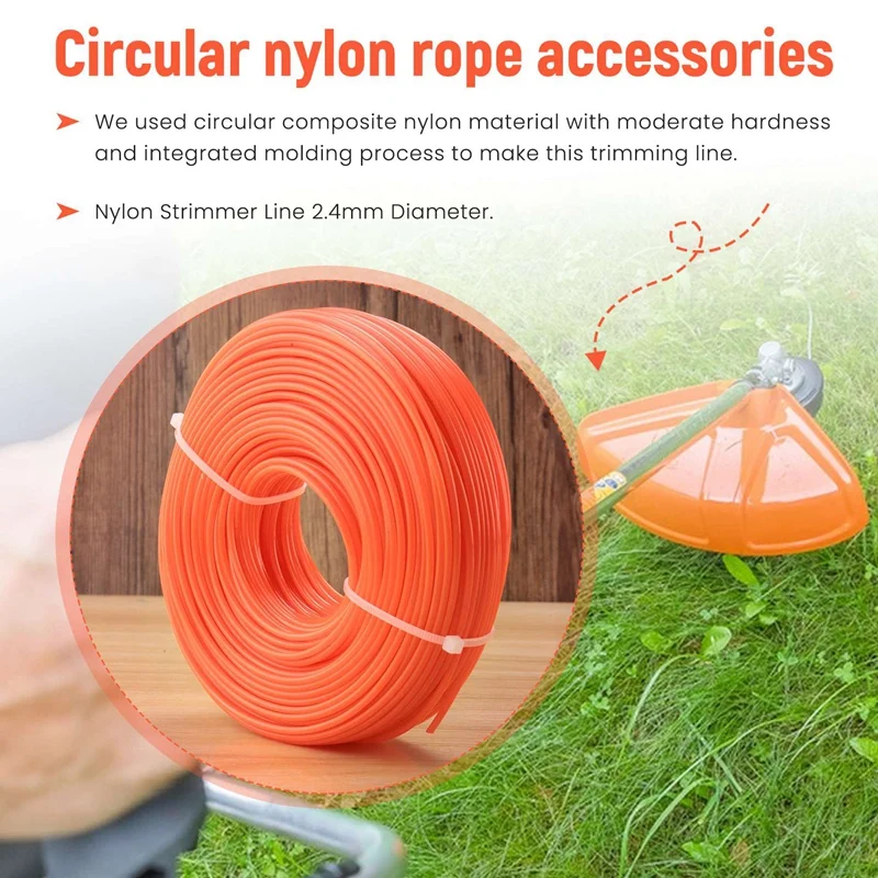 Nylon Trimmer Line, Diameter 2.4 Mm,Length 86M,Round Grass Trimmer, Thread, Weed Trimmer, Brush Cutter Threads For Park