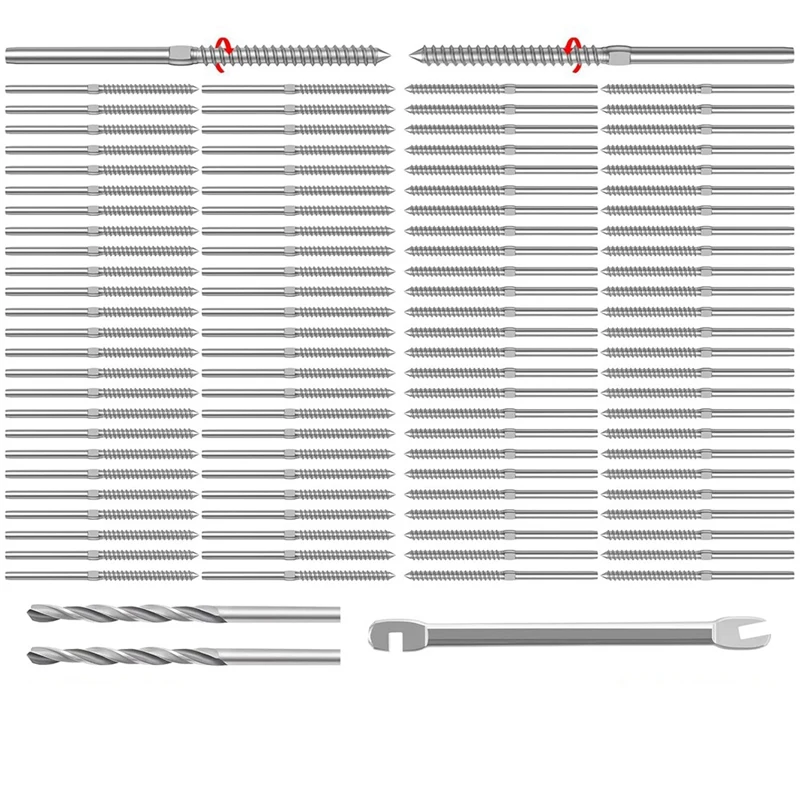 

100 Pack T316 Stainless Steel 1/8Inch Right&Left Handed Thread Swage Lag Screws For Wood Post Of Steel Cable Railing Kit