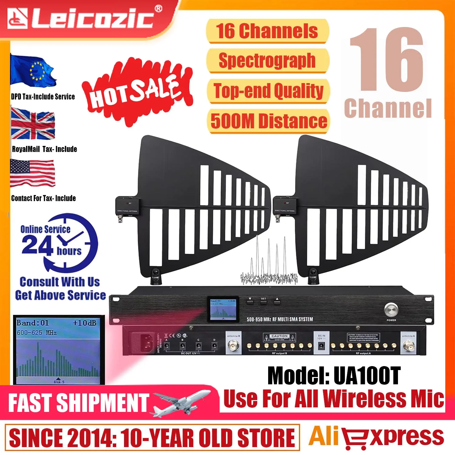 Leicozic UA100T RF Multi SMA System Signal Distributor 16-CH 450-970MHz Active Directional Antenna Splitter Gain 5/10/15/20dB