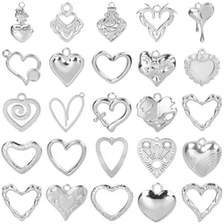 6pcs/Lot Geometry Stainless Steel Heart Charms For Jewelry Making Supplies Irregular Love Pendant DIY Bracelet Earrings Material