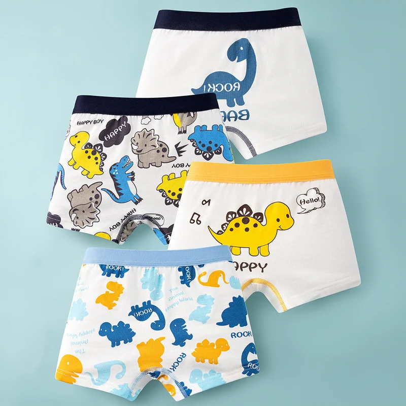 4 pcs Boys Boxer Sets Briefs Kids Cotton Underwear Breathable Underpants Teenager Cartoon Dinosaur Print Children Panties New