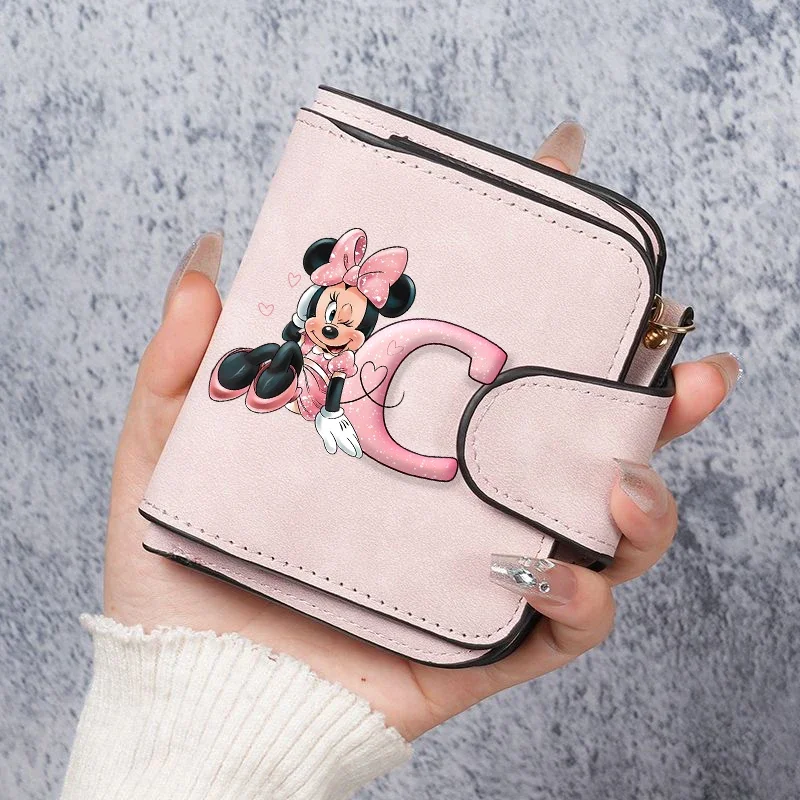 Minnie Disney Women Wallet Frosted Leather Short Vintage Female ClutchBag Credit Card Holder Lady Zip Purse Phone Bag Money Clip