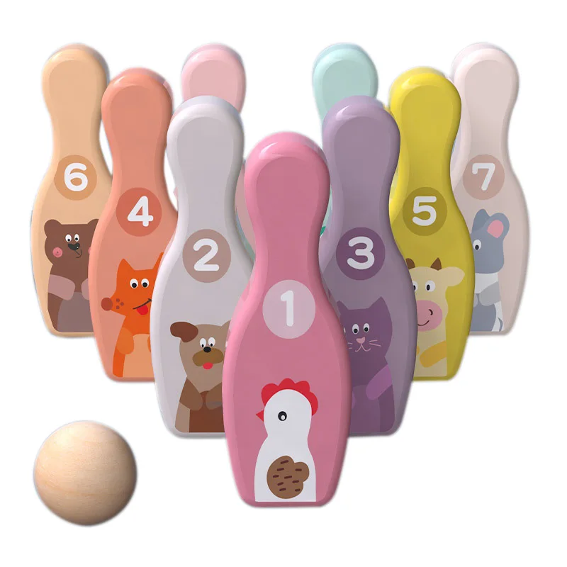 

Cartoon Wooden Desktop Bowling Game Toy Set Children Fun Interactive Toys Parent-Child Interactive Toy For Kids Gift