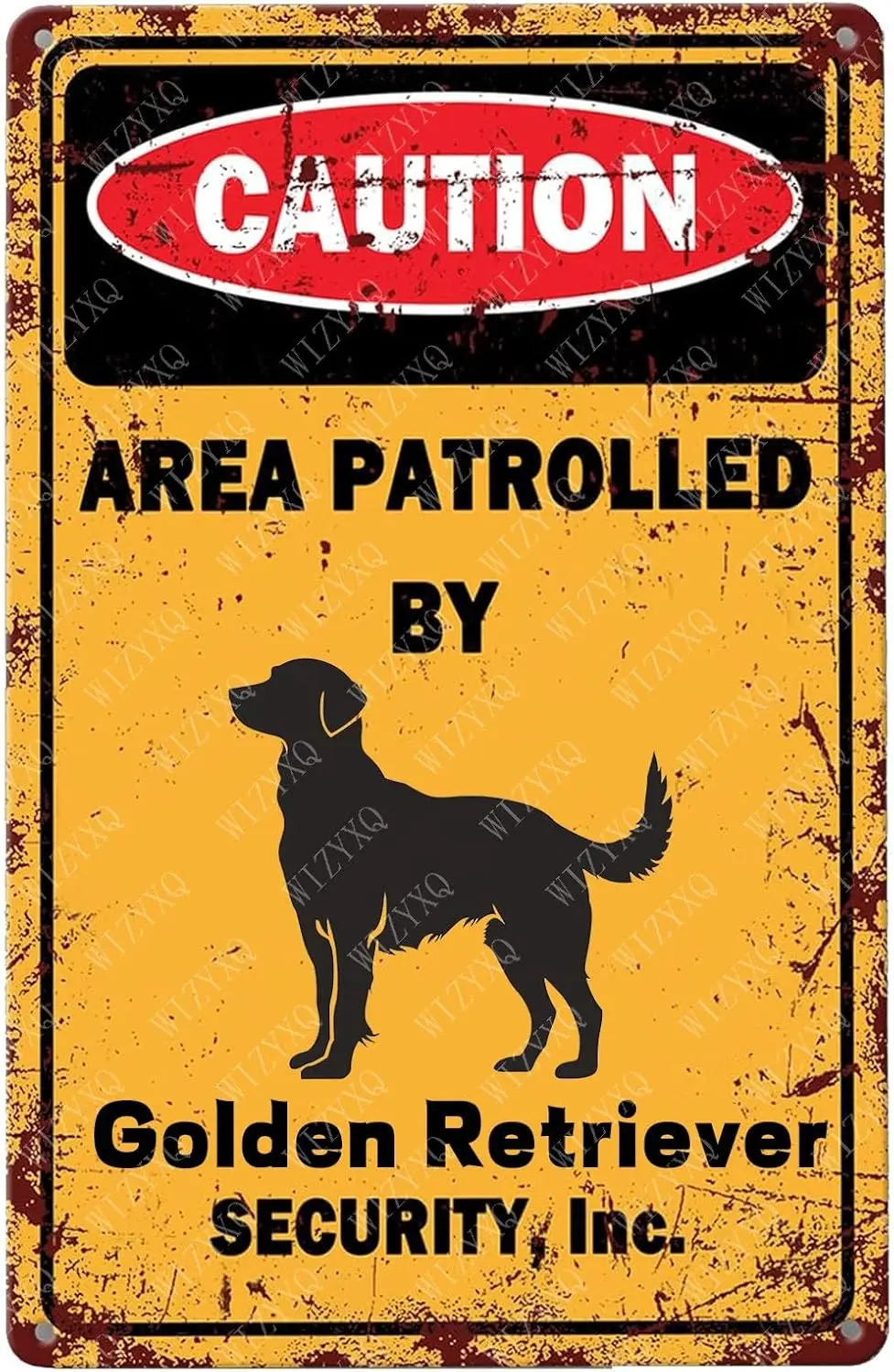 Metal Signs Caution Area Patrolled By Golden Retriever Security Inc Sign Vintage Aluminum Tin for Home Bar Living Room Gard