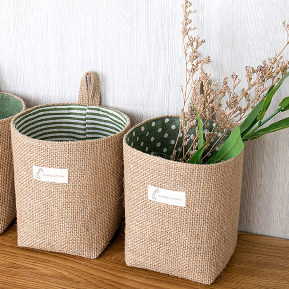 Nordic Style Small Hanging Wall Pocket Storage Basket Sack Sundries Organizer Cosmetic Organizer Cotton Linen Toy Storage Bag