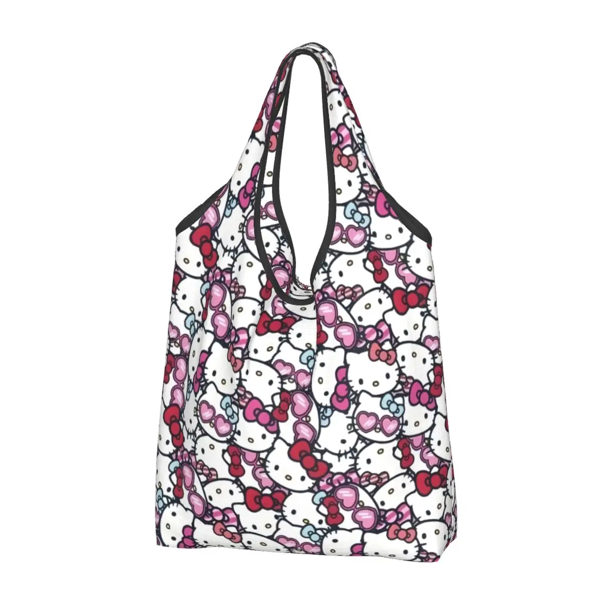 Custom Cartoon Hello Kitty Sanrio Japan Anime Shopping Bag Women Portable Big Capacity Grocery Tote Shopper Bags