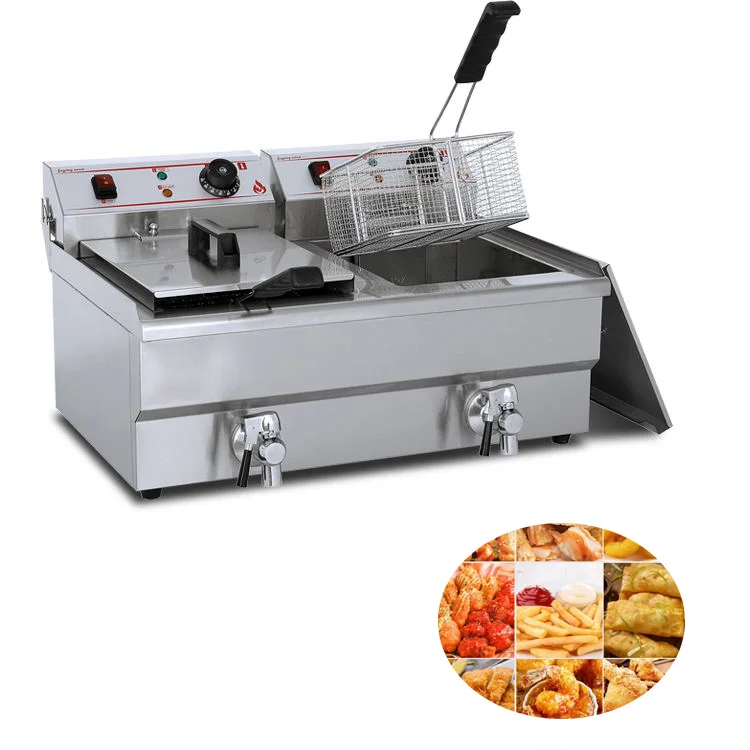 Commercial Double Electric Deep Fryer, Industrial Automatic Chips Fryer, Removable Basket, Lift System