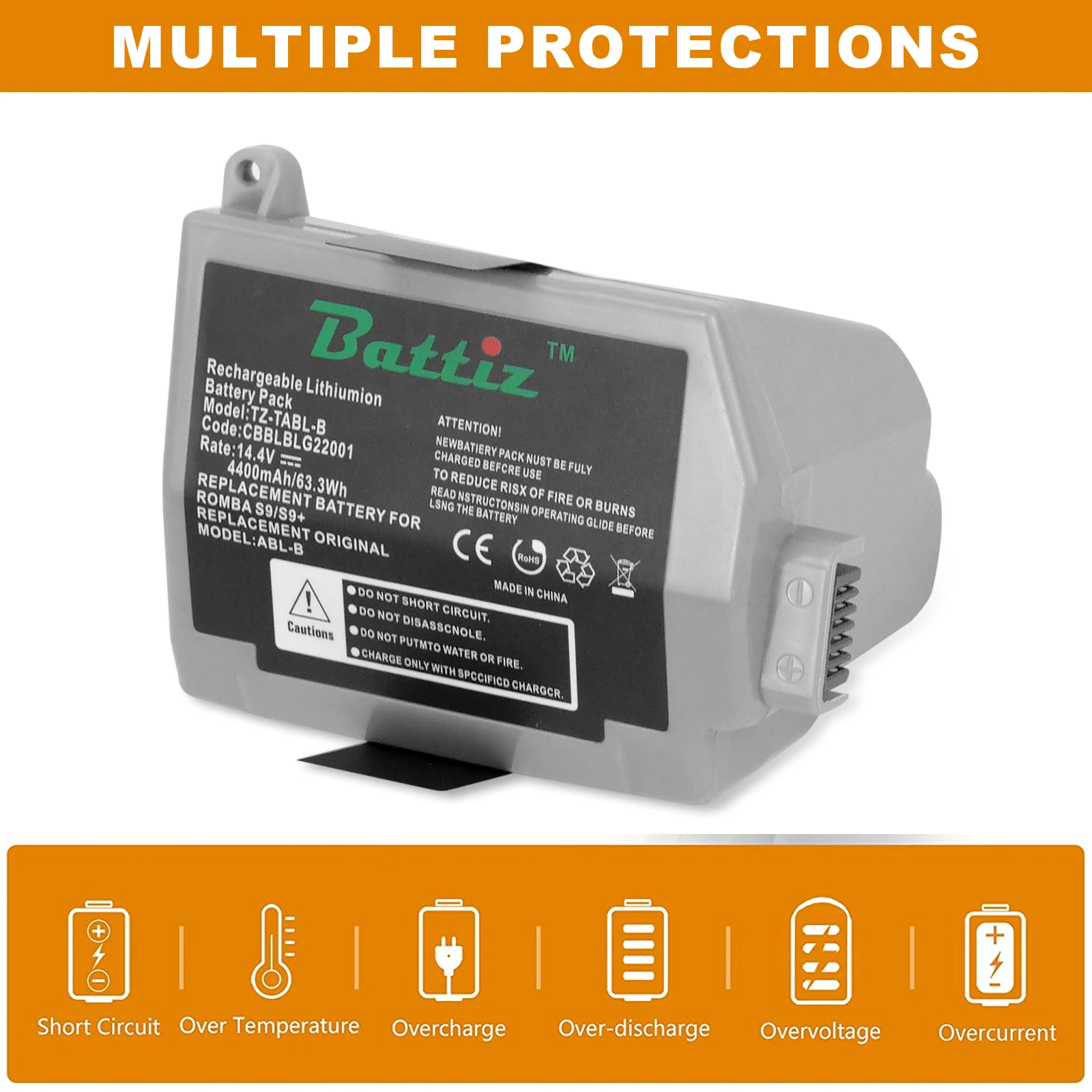 Imagem -04 - Battiz Substituição Abl-b Bateria Compatível com Irobot Roomba s9 s9 Mais Aspirador de pó 14.4v 4000mah 63.36wh