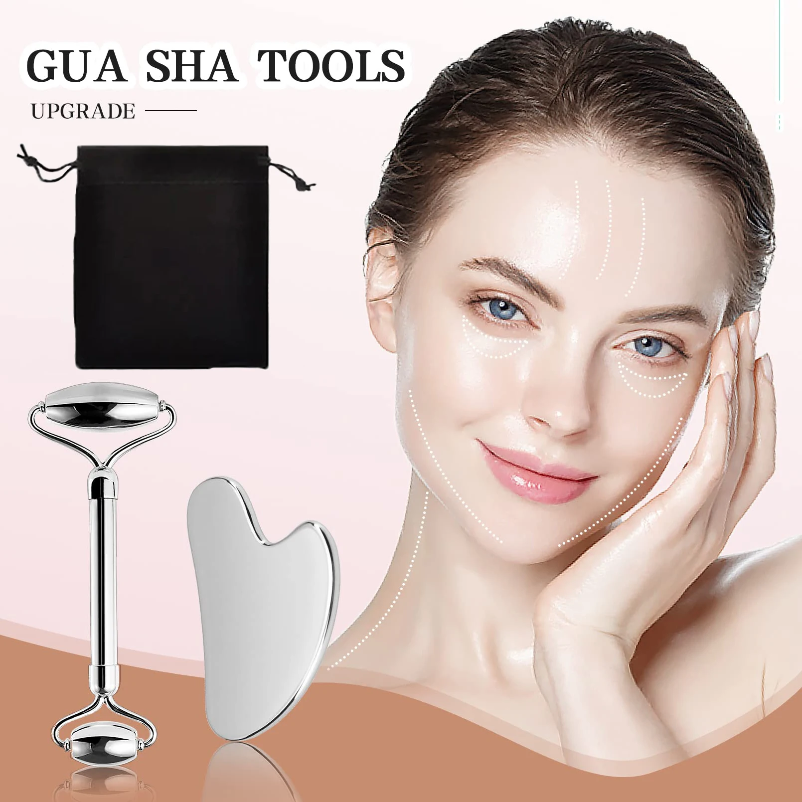 Ensemble de 3 planches Gua Sha rafraîchissantes en acier inoxydable! Un outil miracle pour réduire les gonflements et le relâchement du visage