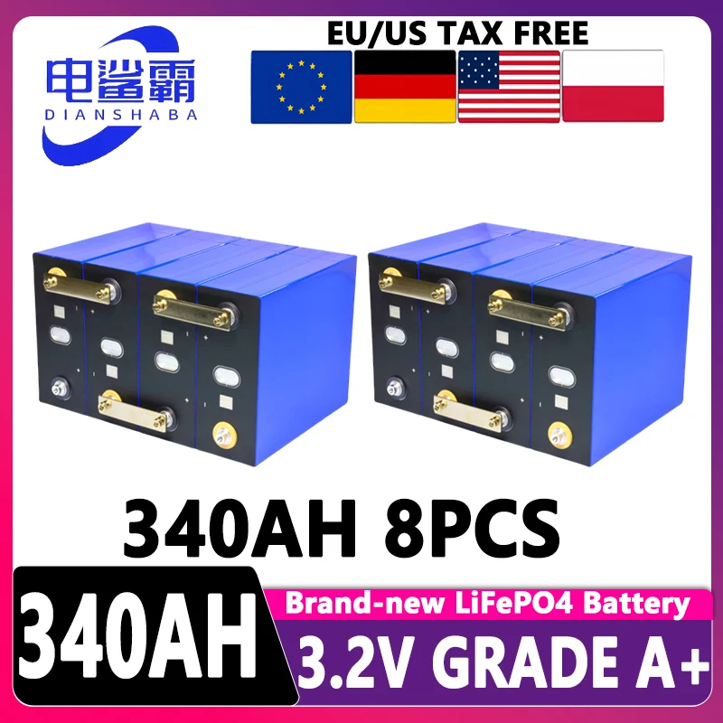 

New A-grade electric vehicle ship solar system 340Ah LiFePO4 3.2V cells suitable for DIY 12V 24V 48V battery pack no tax