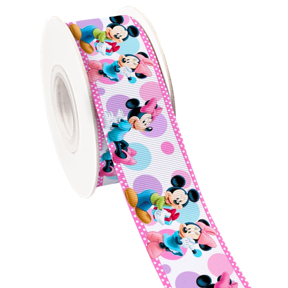 Disney Cartoon Mickey Mouse Printing Grosgrain Ribbon 5Yards for DIY Hair Bows Merry Party Dec Meterials