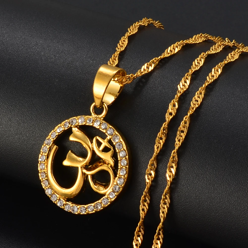 Anniyo Hindoo Jewelry, Hindu Buddhist OM Pendant Necklace Hinduism Yoga India Outdoor Sport Chain Gold Color Women