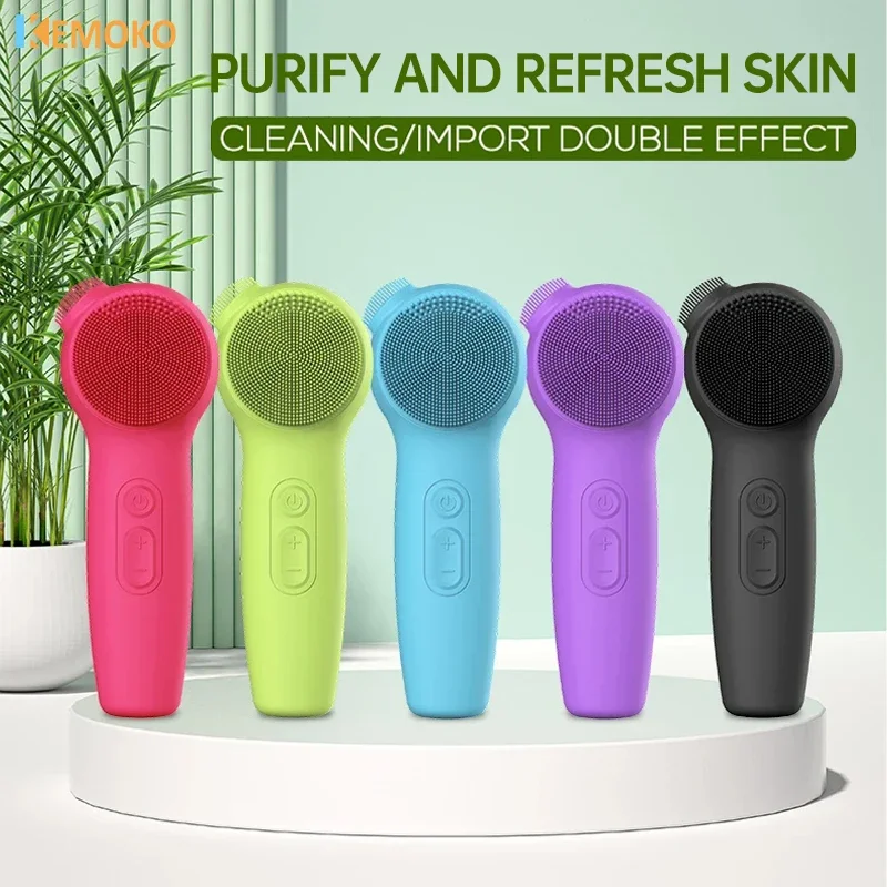 

2 in 1 Sonic Facial Cleansing Brush Silicone Ultrasonic Vibration Skin Massager Face Cleanser Deep Pores Blackhead Clean Washing