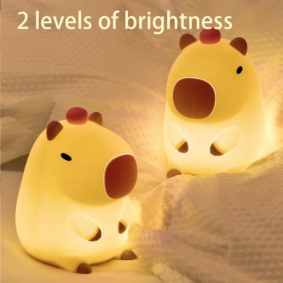 Bonito Capivara Silicone LED Night Light, USB recarregável Nightlamp, Timing Lamp, Controle de toque, Quarto, Sala de estar, Patting