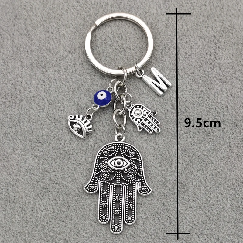 Vintage Hamsa Hand Evil Eye Keychain A-Z Letter Charm Fashion Keyring for Protection Bag Car Key Chain Lucky Gifts view 5