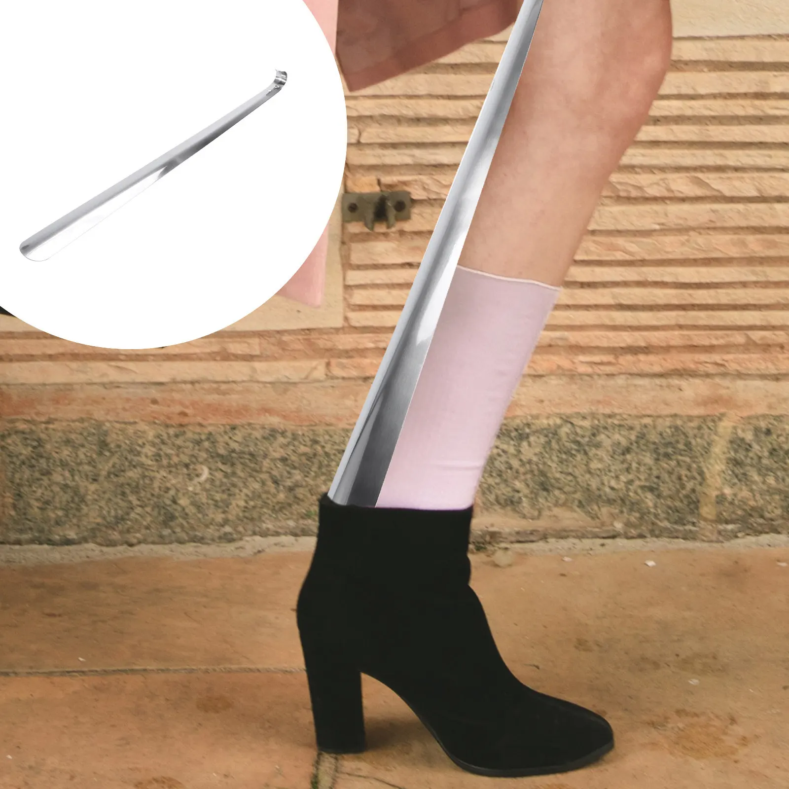 1Pcs Stainless Steel Shoe Lifter Premium Lightweight Shoehorn Tool with Ergonomic Bend and Hanging Hole for Easy Storage Slip