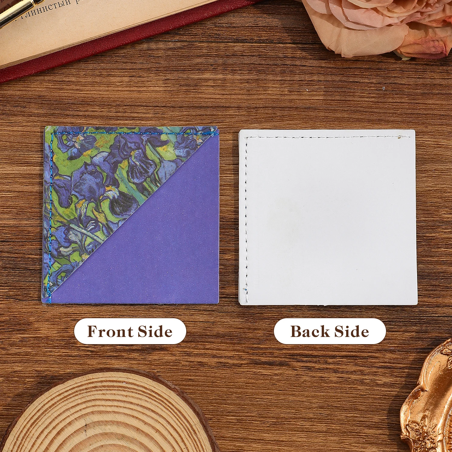 4Pcs Flower Art Leather Corner Bookmarks, Vintage Oil Painting Page Markers for Book Lovers - view 6