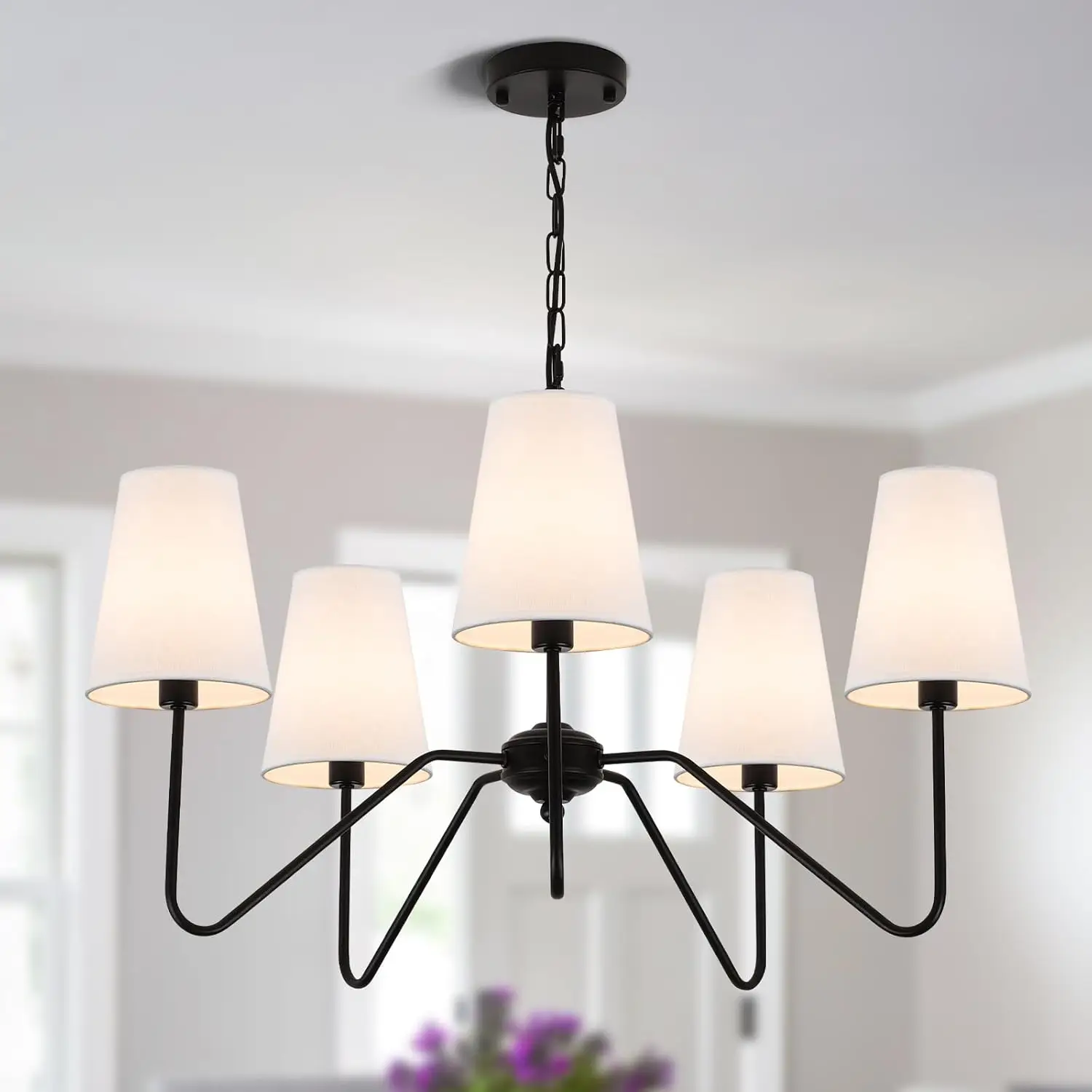 

Chandeliers For Dining Room, Modern Pendant Light Fixture Over Table With White Shade Classic Ceiling Hanging Lighting For