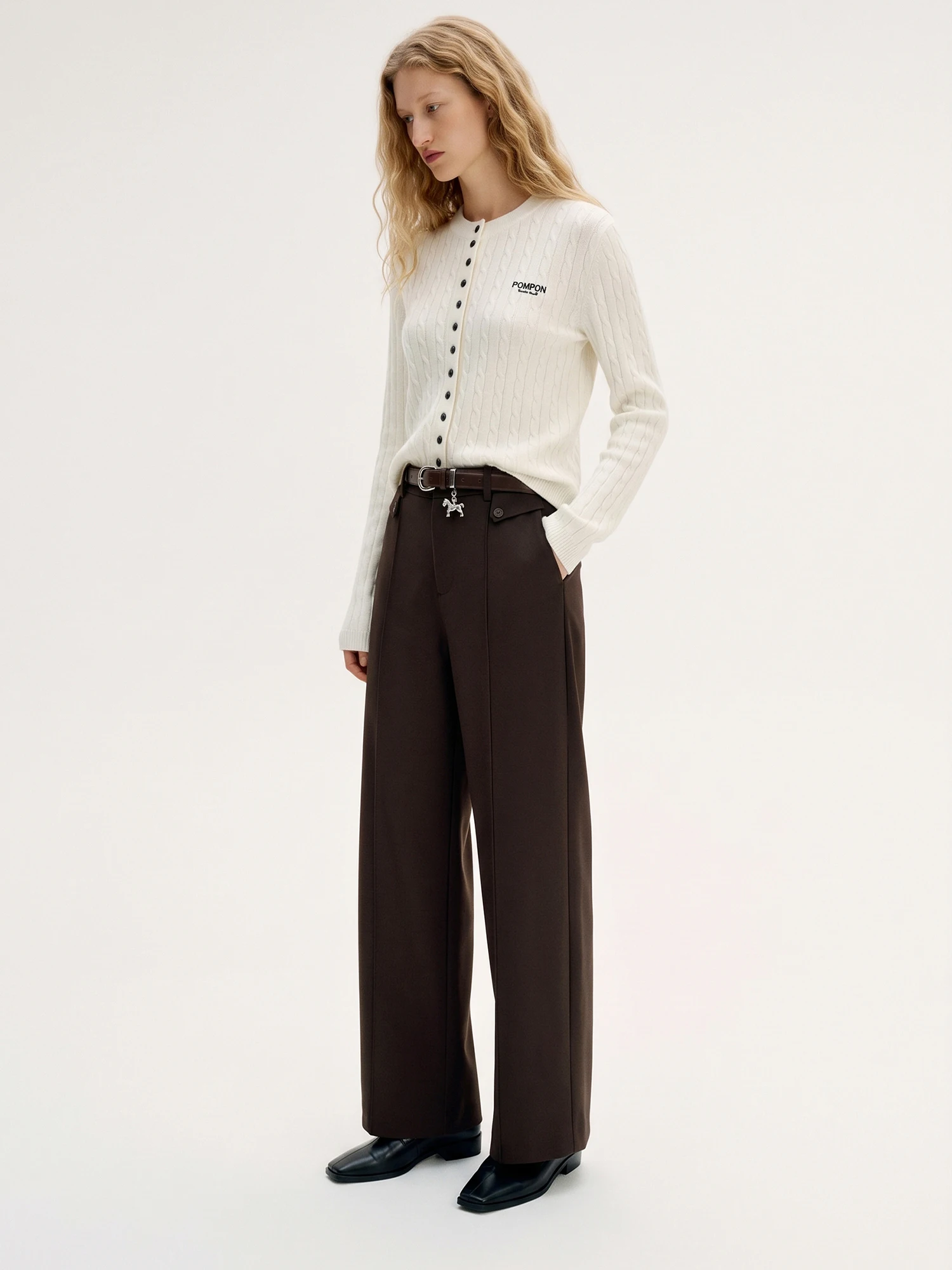 Autumn Winter Thickened Double Layered Fabric Wide Leg Pants Elastic Waist Slimming Casual Trousers for Women Polyester Fiber
