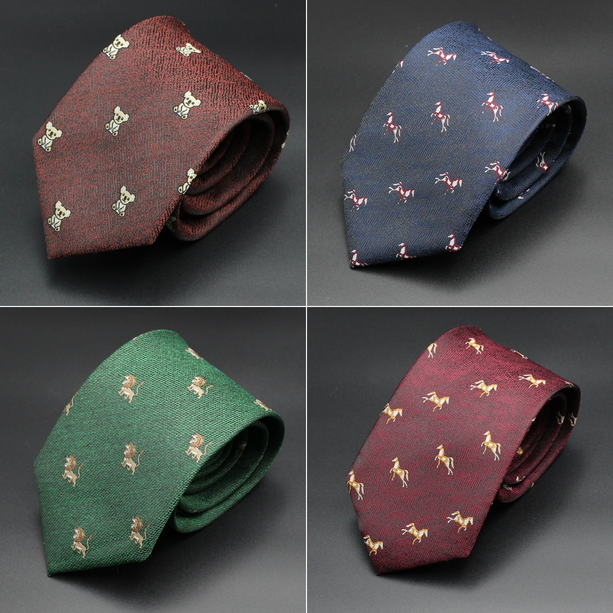 Luxus 8CM Herren Krawatte Pferd Löwe Koala Krawatte für Mann Bräutigam Trauzeuge Jacquard gewebt Tier formale Business Party Zubehör