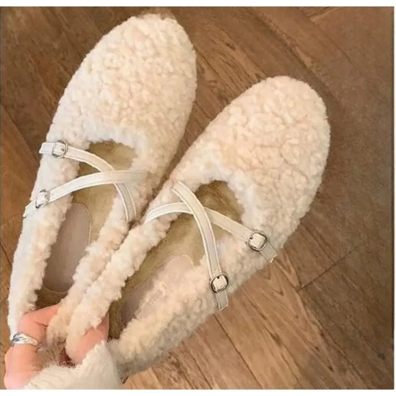 

Luxury Sheep Fur Lined Loafers Women Lambswool Shoes Ladies Winter Slip on Furry Flats Cotton Wool Mocasine Femme Barefoot Boots