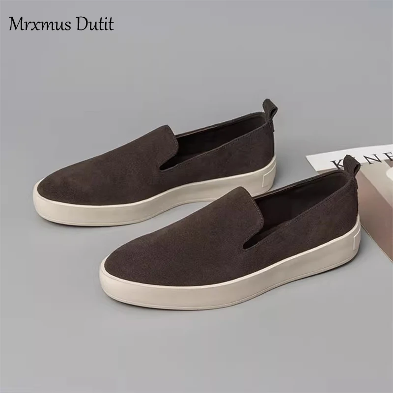 Mrxmus 2024 Autumn Flat Platform Shoes Woman Genuine Leather Suede Lazy Thick Sole Loafers Shoe Casual Sport Vulcanized Sneakers