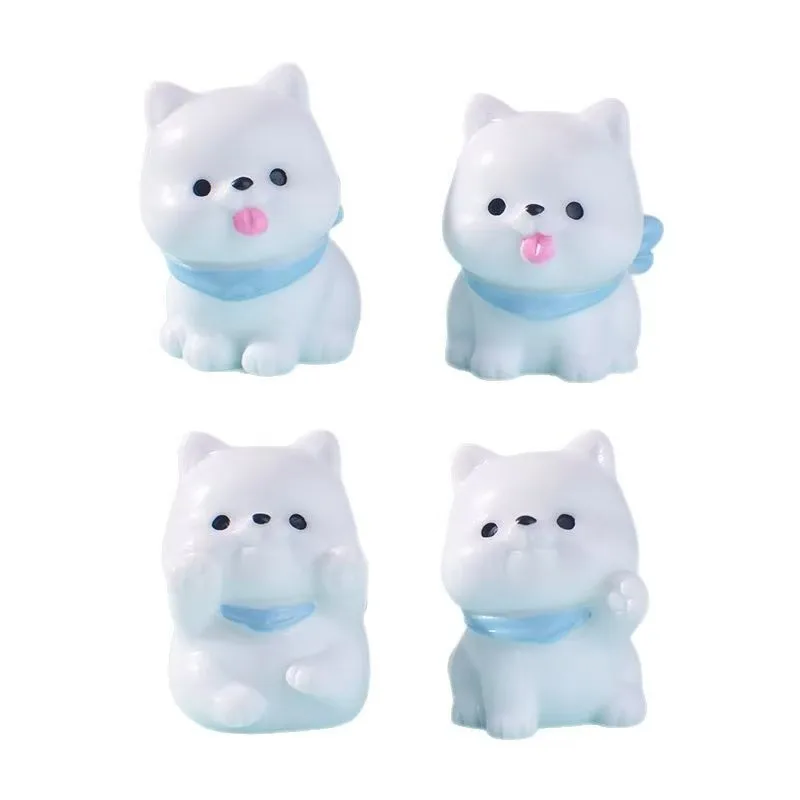 Conjunto de 4 Peças de Figuras de Cachorro em Estilo Anime, Mini Decoração de 2,6 e 2,8cm, Modelo Kawaii em Resina, Acessórios DIY, Brinquedos, Presen