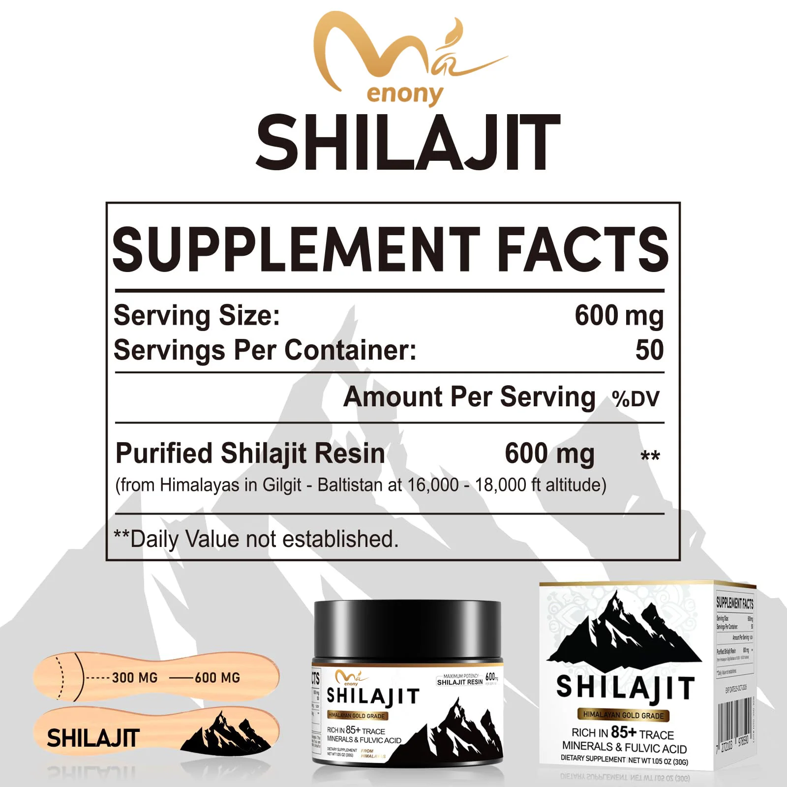 100% High Purity Shilajit Mineral Supplements Natural Organic Shilajit with 85+ Trace Minerals & Fulvic Acid