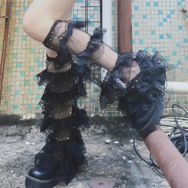 Conjunto de perna de retalhos de renda doce e legal estilo puro desejo meias y2k, pilha de tubo médio meias de perna lolita