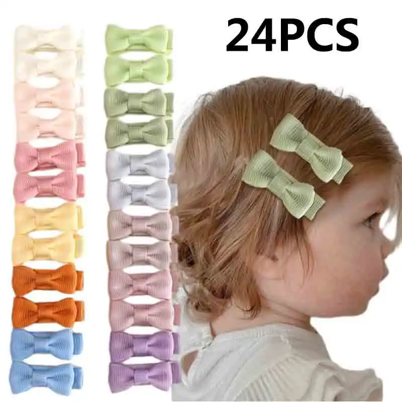 

ncmama 24Pcs Mini Hair Bows Clip for Toddler Cute 12 Color Handmade Ribbon Bowknot Hairpin Baby Bb Clips Girls Hair Accessories