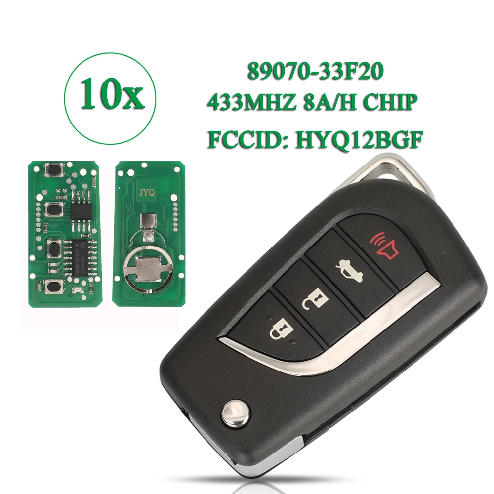 jingyuqin 10pcs For Toyota Camry 2018 Original Flip Remote Key 433MHz 89070-33F20 FCCID: HYQ12BGF IC: 1551A-12BGF 3+1 Buttons