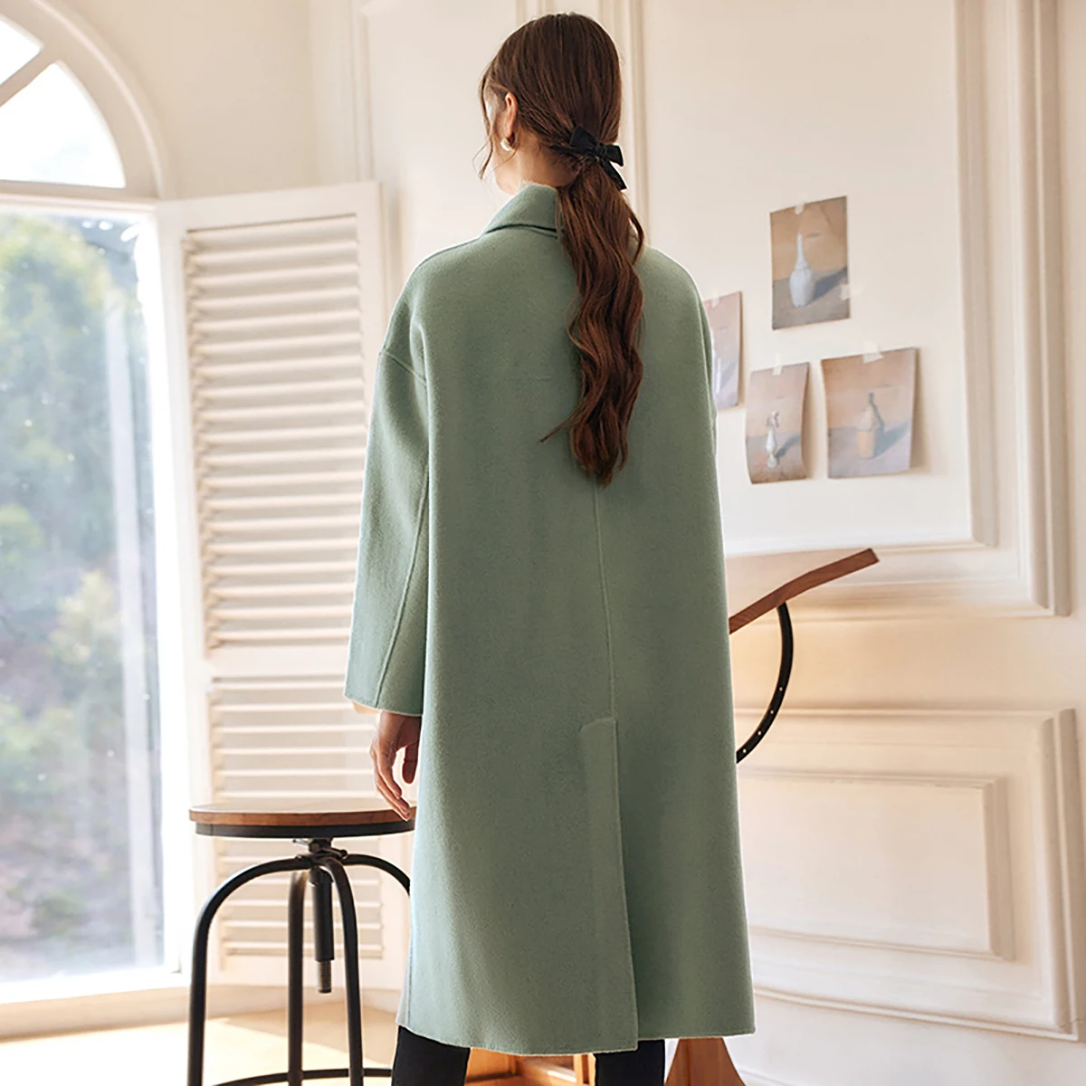 OLrain французские длинные шерстяные пальто для женщин, осень 2024, свободная шерстяная куртка с длинными рукавами, модное однотонное отложное пальто VP56DS58996