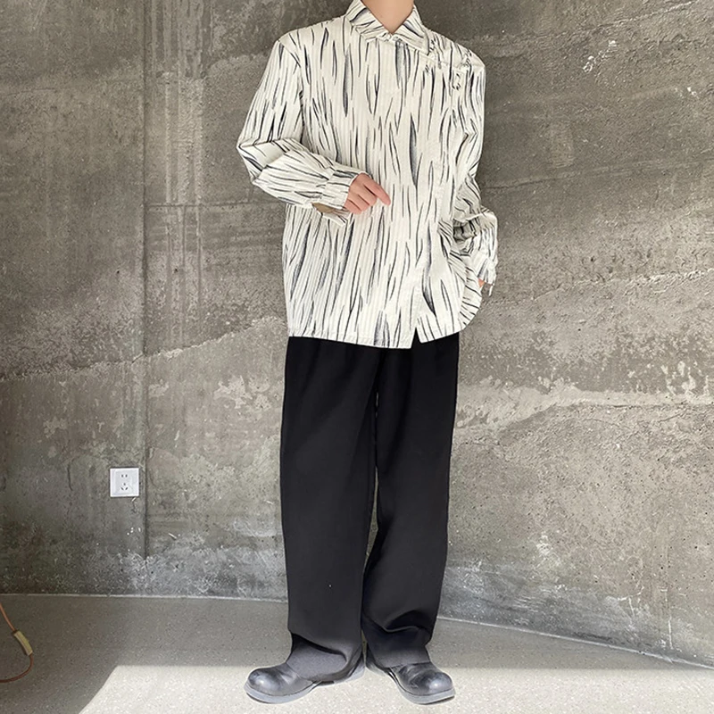 LUZHEN Sleeve 2026 Spring New Temperament Long Stripe Printed Shirt Men's Fashion Handsome Korean Style High Quality Tops JY8423