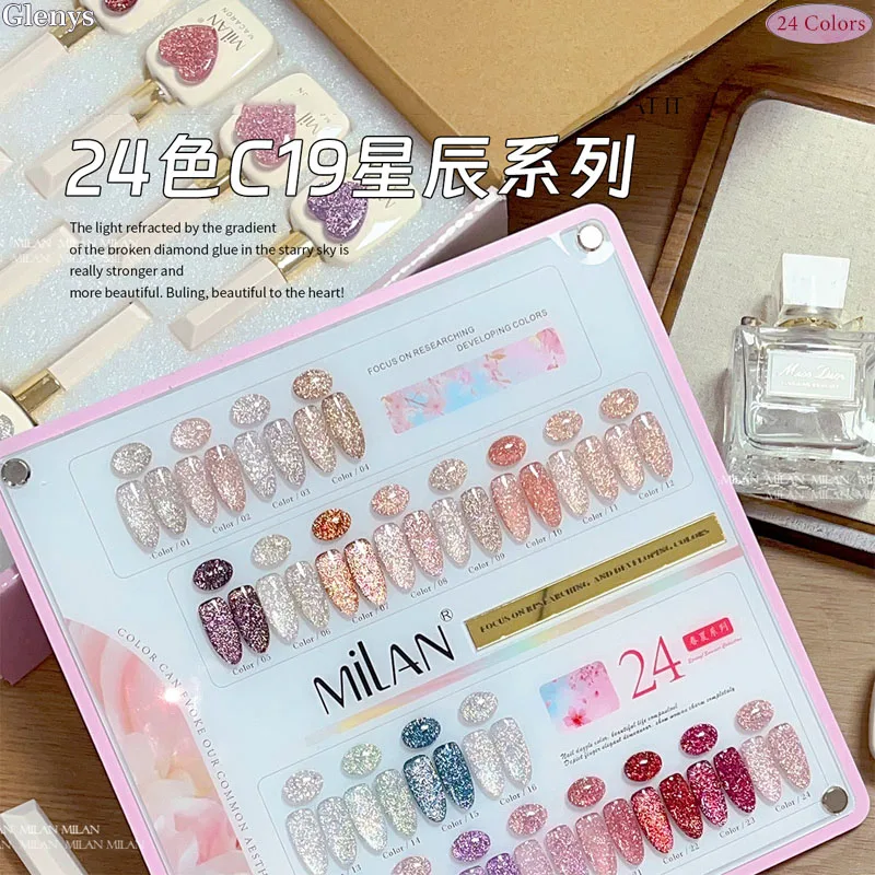 Glenys, 24 colores, brillo de diamante roto, esmalte de uñas en polvo, red de gel, gel de inmersión popular rojo, juego de barniz de uñas LED ultravioleta
