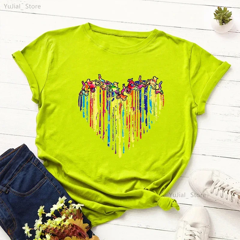 Rainbow Love Motorcycle Printed T Shirt Women Clothes 2024 Summer Short Sleeve Tshirt Femme Harajuku Shirt Streetwear