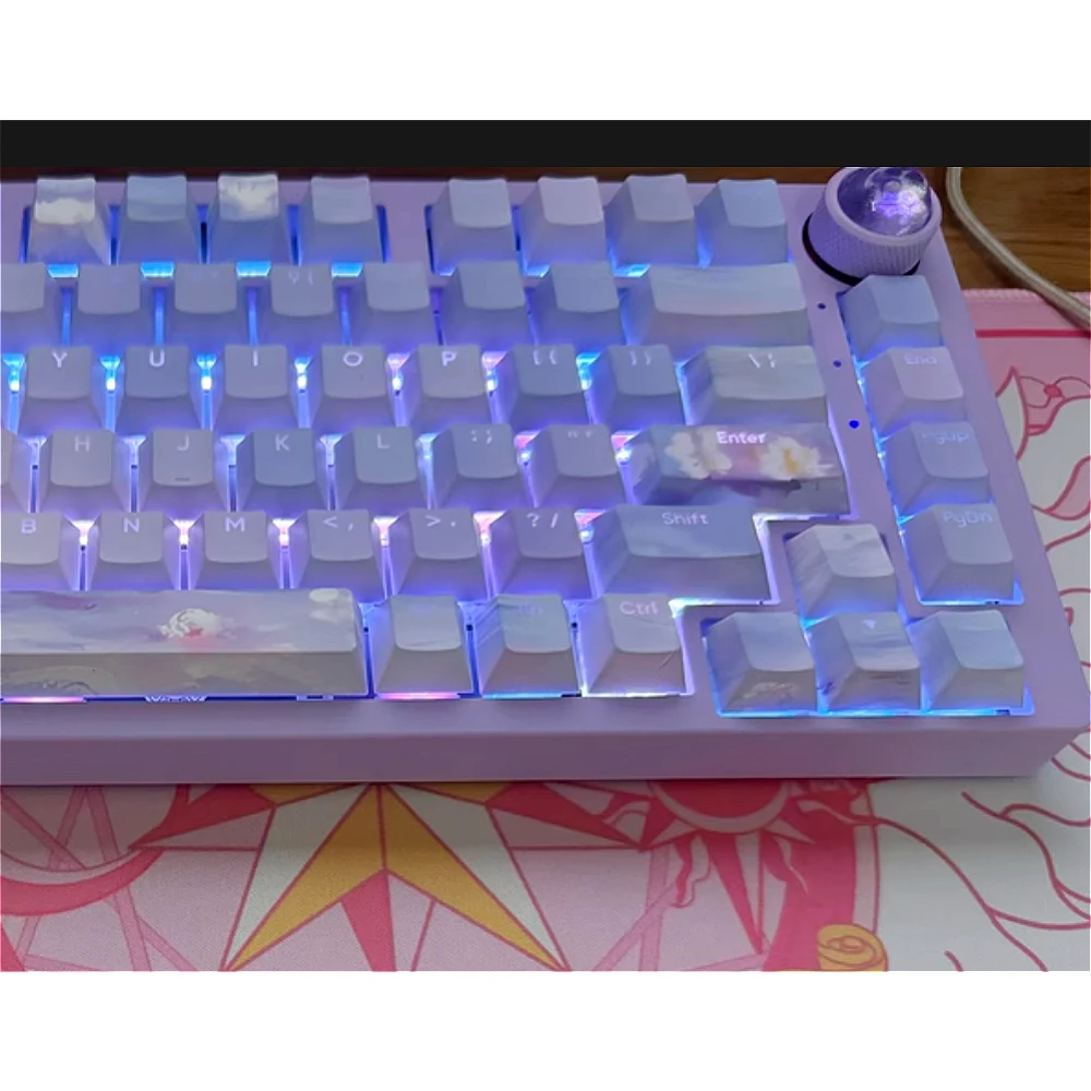 Purple Keycaps, Cherry Original Highly PBT Side-engraved Translucent Keycap Set Fits HI75 Hi8 68 84 87 96 104 and So on.