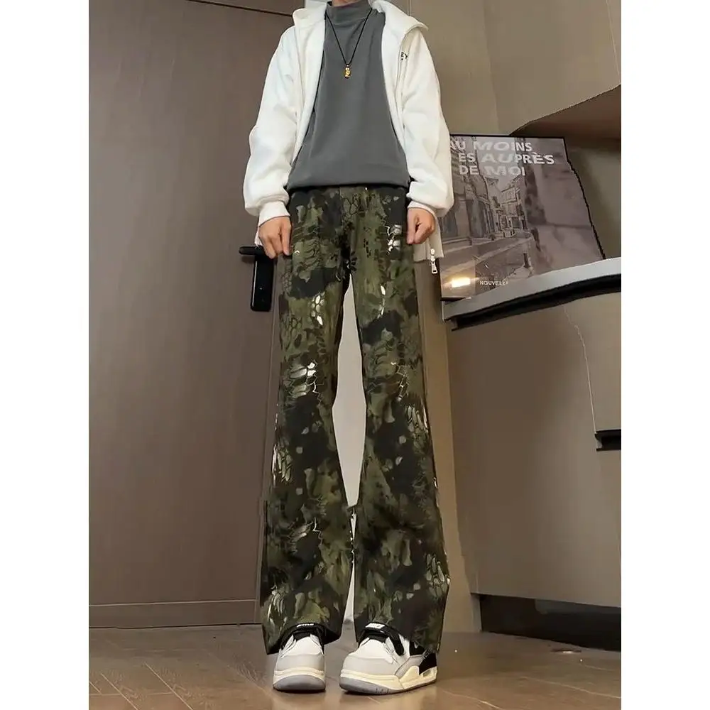 

Men's Snake Skin Print Jeans Spring Autumn Straight Leg Bell Bottoms High Street Design Casual Comfortable Cotton Denim