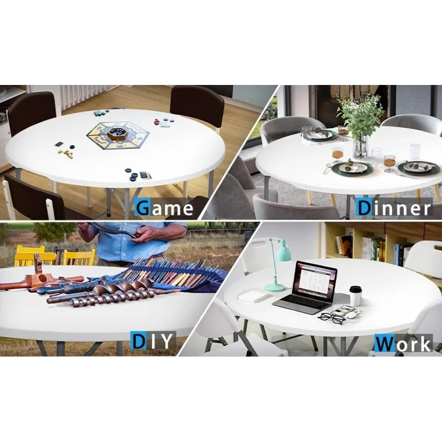 طاولة قابلة للطي مستديرة 4.5 قدم بقطر 54 بوصة للمناسبات والاستخدام التجاري طاولة طعام بلاستيكية بتصميم ثنائي الطي مثالية لنا