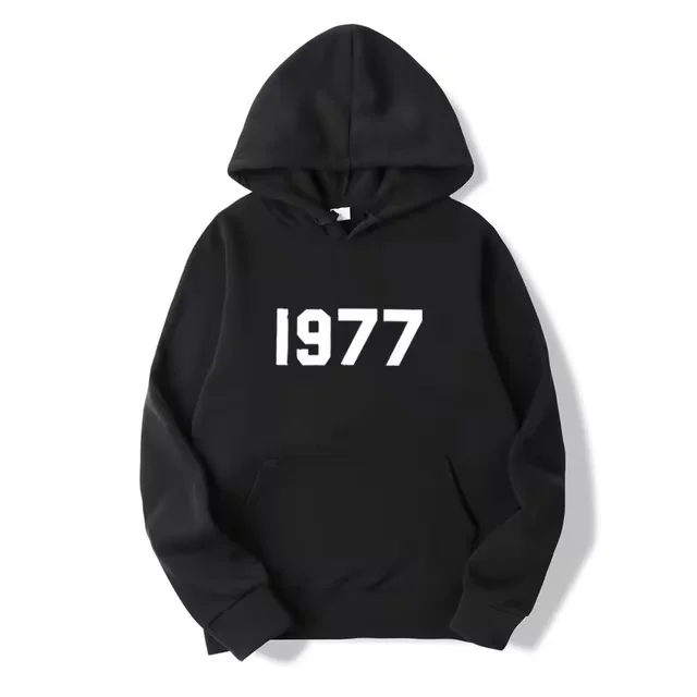 2024 New Pure Cotton Men\'s Hoodie Casual Sports Drawstring Hoodie 1977 Digital Print Front Kangaroo Pocket