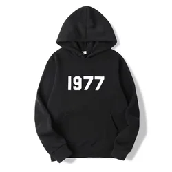 2024 New Pure Cotton Men's Hoodie Casual Sports Drawstring Hoodie 1977 Digital Print Front Kangaroo Pocket