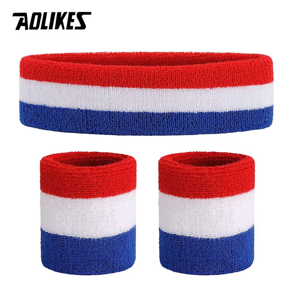 AOLIKES Sweatband Set Sports Headband Wristband Set Sweatbands Terry Cloth Wristband Sweatband Headbands Moisture Wicking Sweat