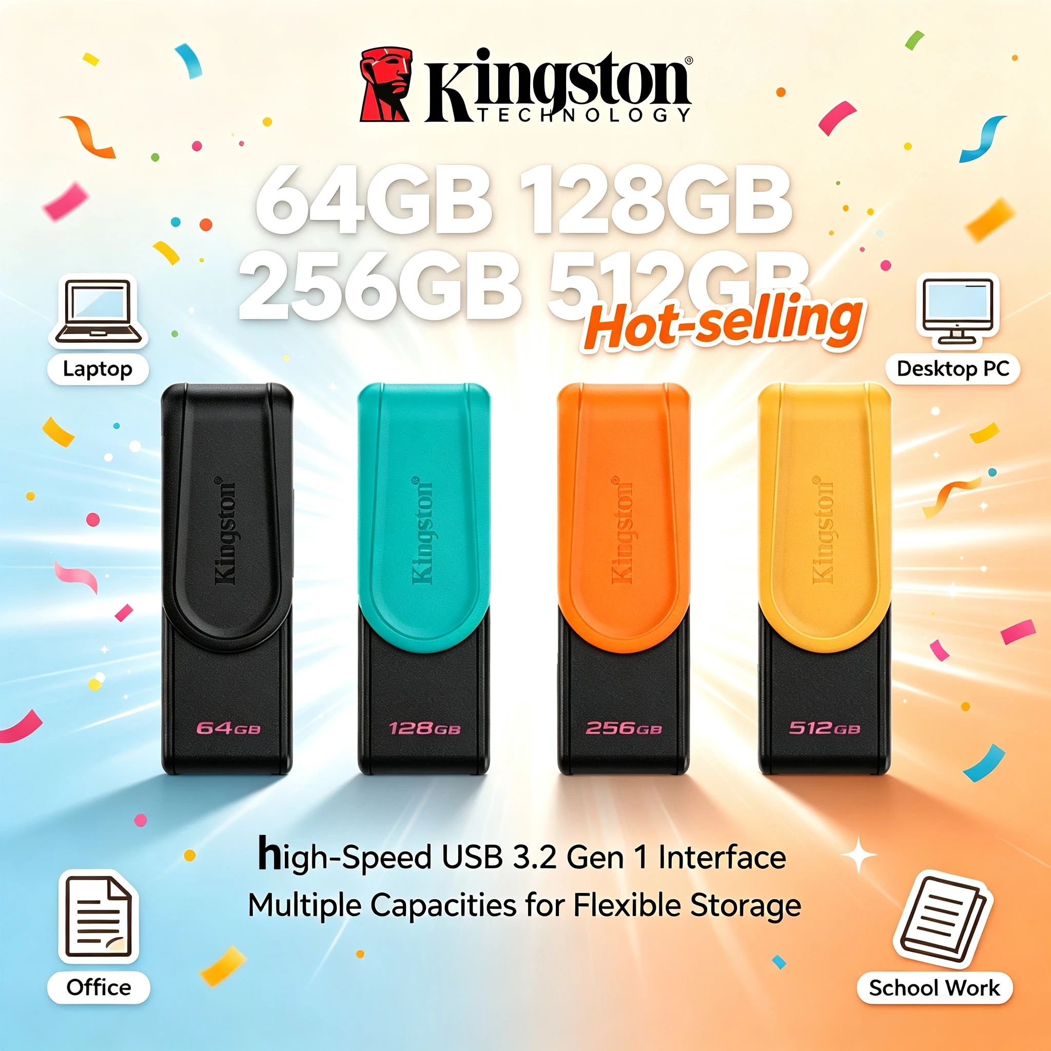 Kingston 64GB 128GB 256GB Mini USB 32 Gen1 Flash Drive Pen Drive Key Memory Stick High Speed for PC Desktop Laptop Office Use