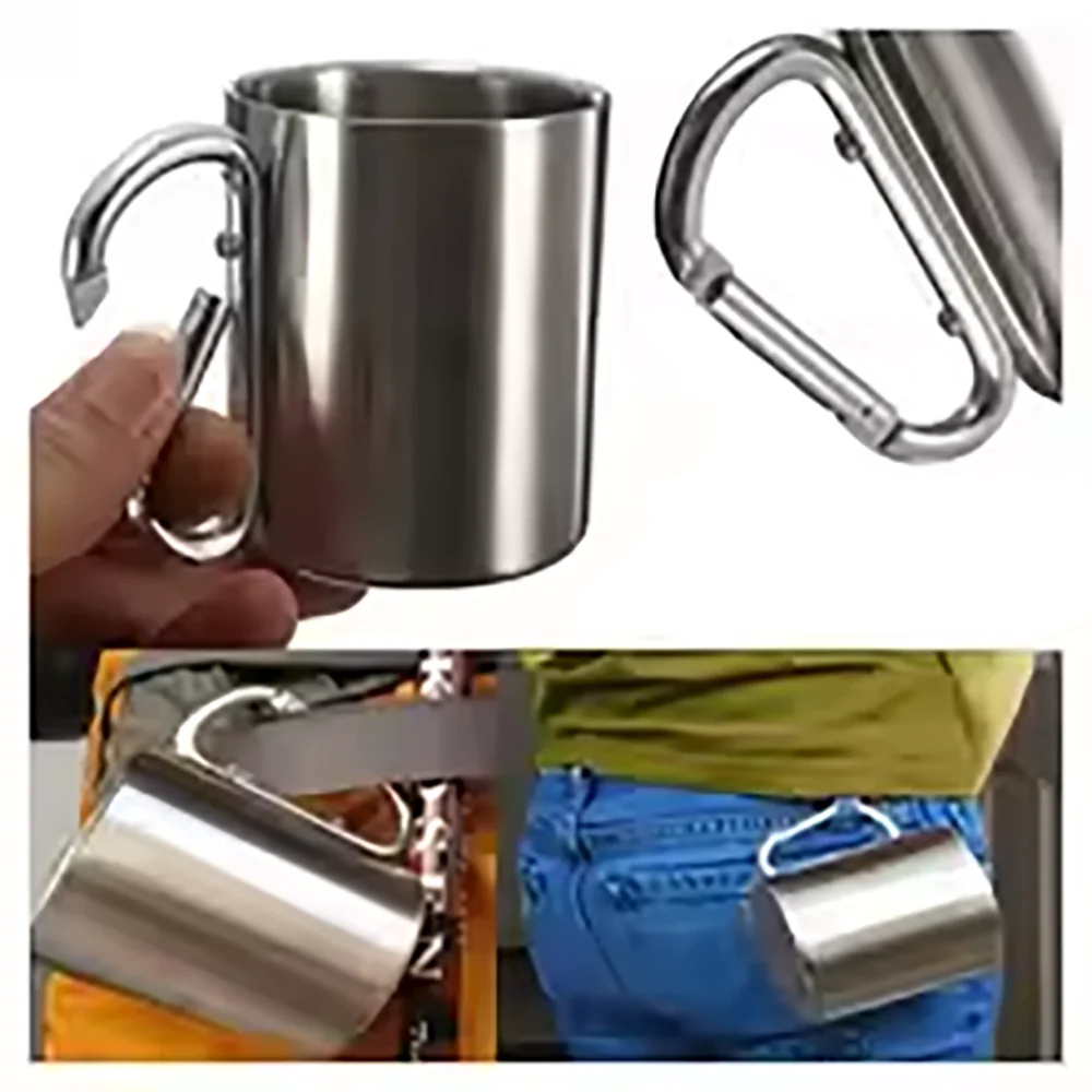 TARKA Camping Water Cup With Button 220/300ml One Person Stainless Steel Water Cup Mountaineering  Camping Picnic Tableware image 2