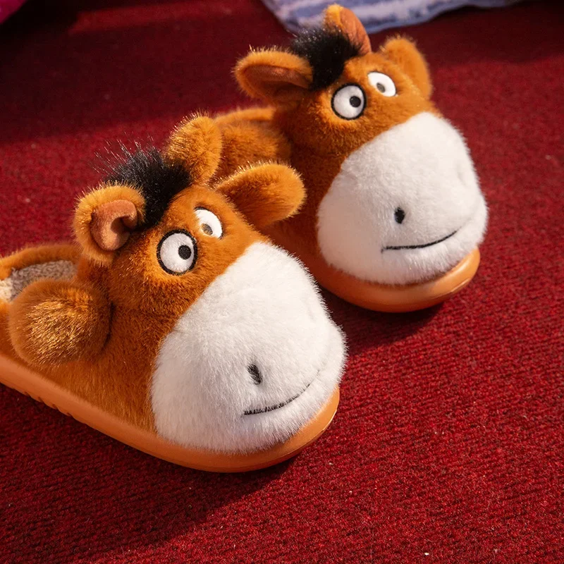 ZUOFU Unisex Niedliche Cartoon-Esel-Plüschpantoffeln, Winter Dicke Sohle Flauschig Warm Rutschfest Indoor Hausschuhe für Paare – Detail 5