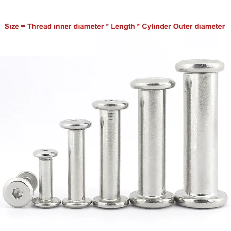 304 Stainless Steel Hexagon Socket Screw Locking Splint Screw Nut Combination Album Butt Account Book Nail Edge Chamfer M3~M10