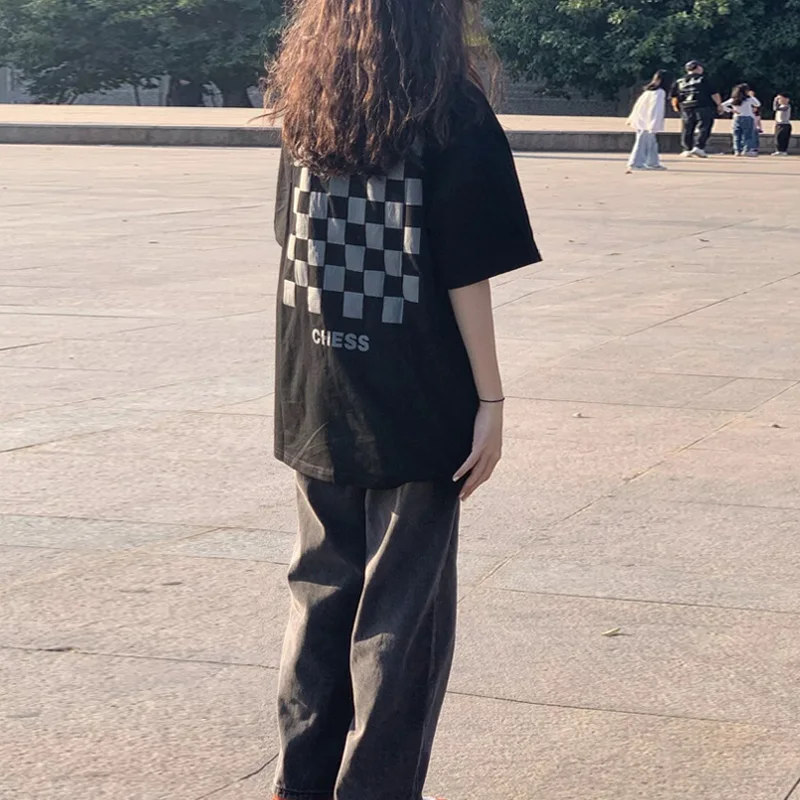 تي شيرت نسائي كوري فضفاض ort Sve تي شيرت Harajuku Sle متوسط الطول مستدير Ne Top مزيج من القطن والبوليستر والألياف اللدنة #3