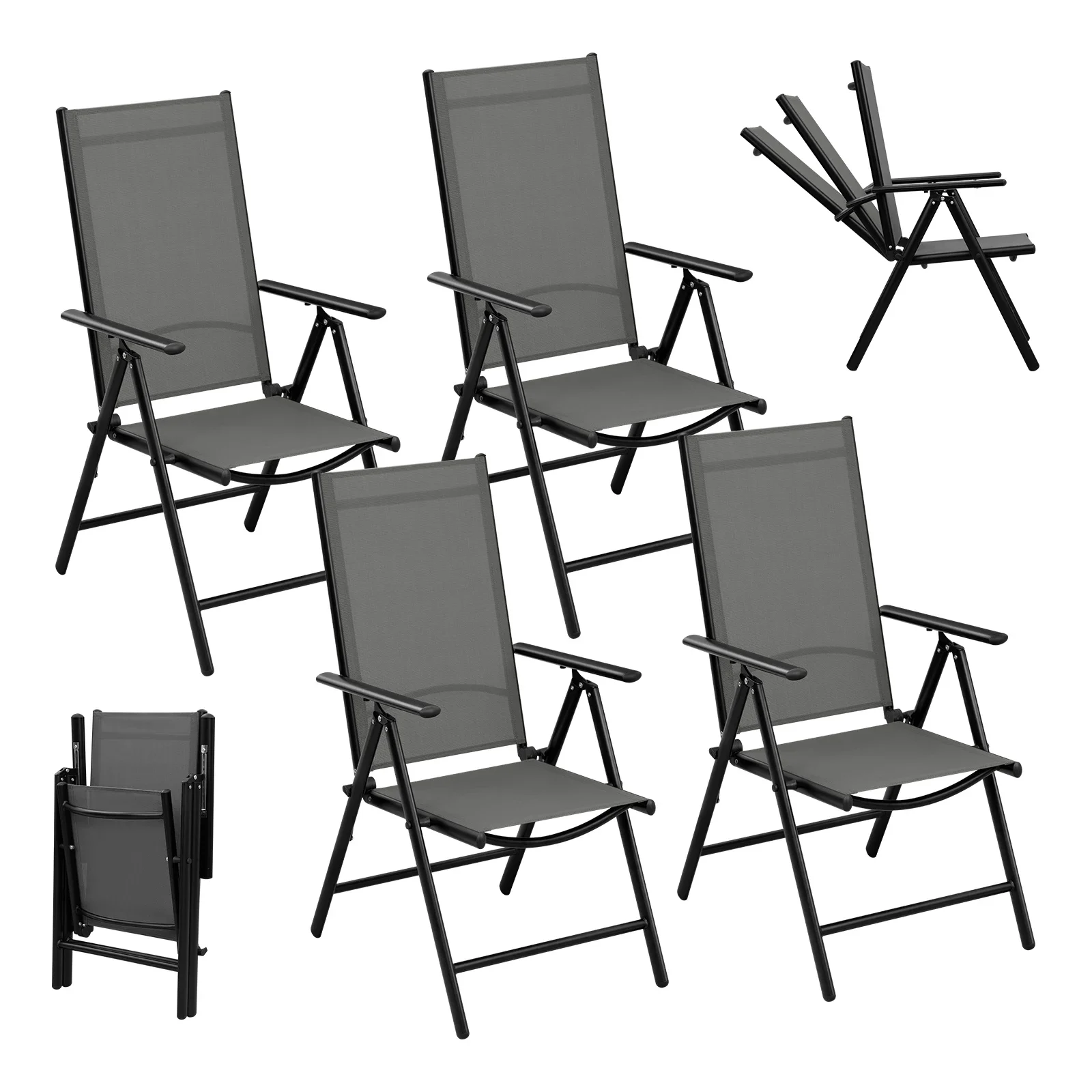 

Patio Folding Dining Chairs Set of 2/4, Stackable Outdoor Chairs with Adjustable Back Positions for Garden Yard Beach
