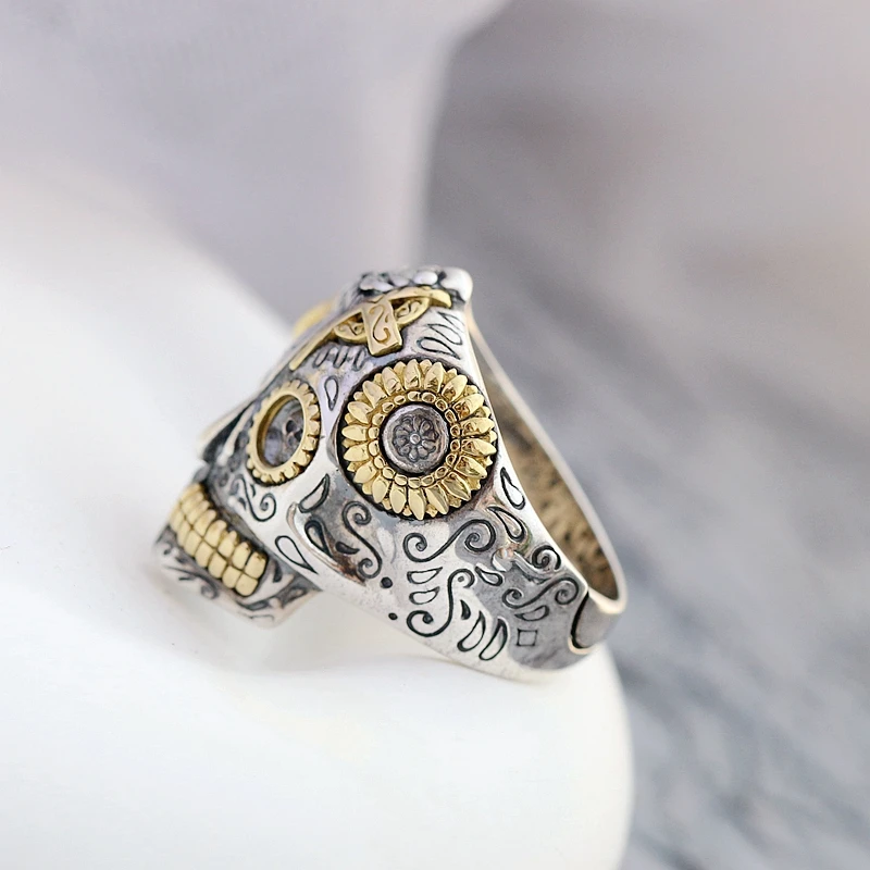 Authentic 925 Sterling Silver Ring Classic Nostalgia Retro Punk Style Skull Open Ring Unisex Fashio Tide Flow Party Jewelry image 5